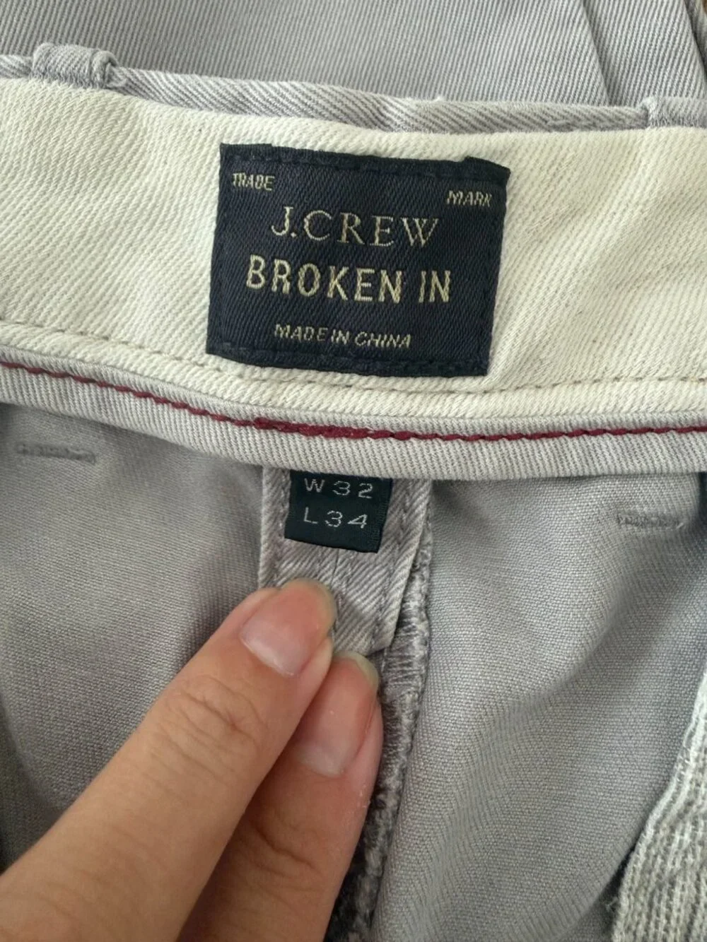J. Crew 484 Broken In Chinos Gray W32 L34 100% Cotton